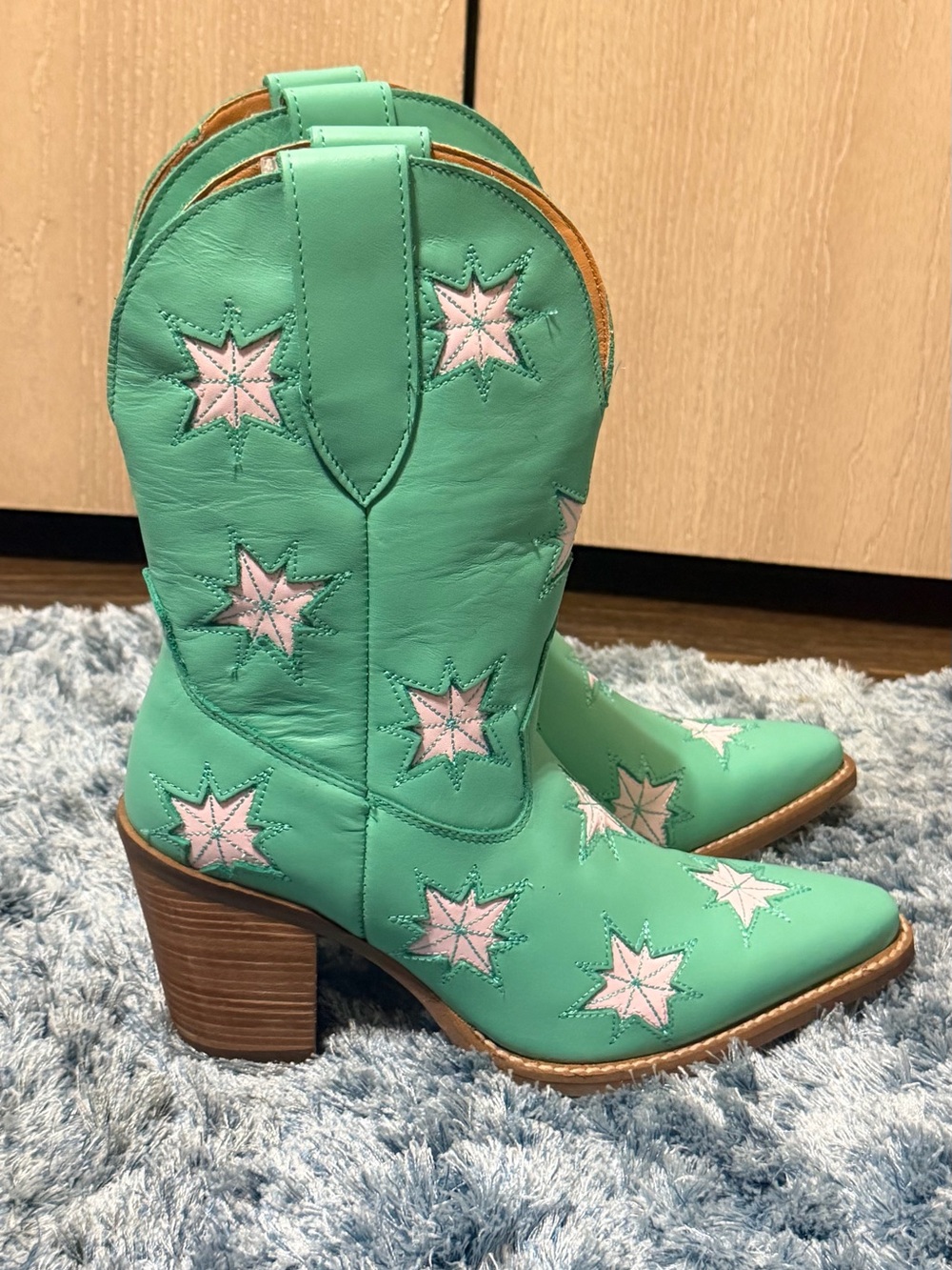 NWT Dingo Starburst DI2248 Green White Star Leather Cowboy Boots Size 7M - Picture 7 of 15